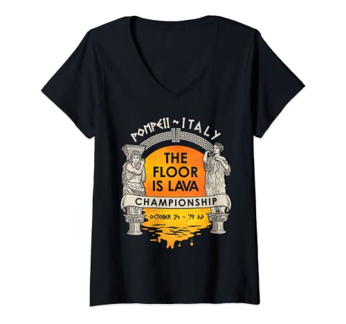 Damen Floor Is Lava Championship History Pompeji Ancient Ironic T-Shirt mit V-Ausschnitt Damen Floor Is Lava Championship History Pompeji Ancient Ironic T-Shirt mit V-Ausschnitt von Volcano-History-Soulz