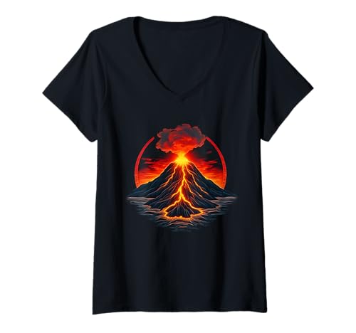 Damen Cooles ausbrechender Vulkan Kostüm für Jungen und Mädchen T-Shirt mit V-Ausschnitt von Volcano Outfit for boys & girls