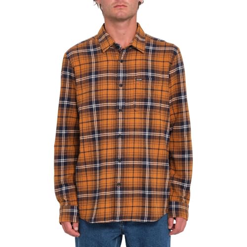 Volcom Herren Hemd, Caden Plaid Langarm Flanellhemd Kastanienbraun M Kariert Urlaub Klassisch Logo A0532407-CNB 2024 von Volcom