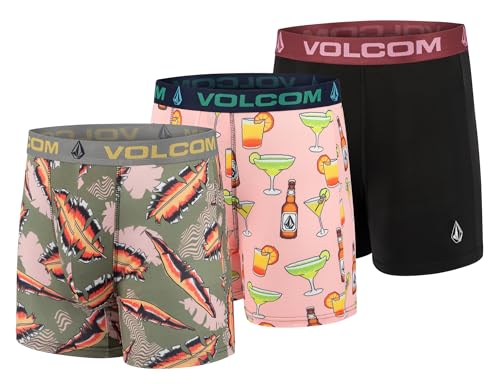 Volcom Herren-Boxershorts, 3er-Pack, Poly-Spandex, Performance-Boxershorts, Unterwäsche, Blätter/Cocktails/Schwarz, Medium von Volcom