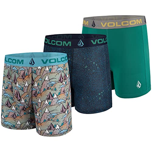 Volcom Herren-Boxershorts, 3er-Pack, Poly-Spandex, Performance-Boxershorts, Unterwäsche, Mehrfarbig/Grün/Marineblau, Large von Volcom
