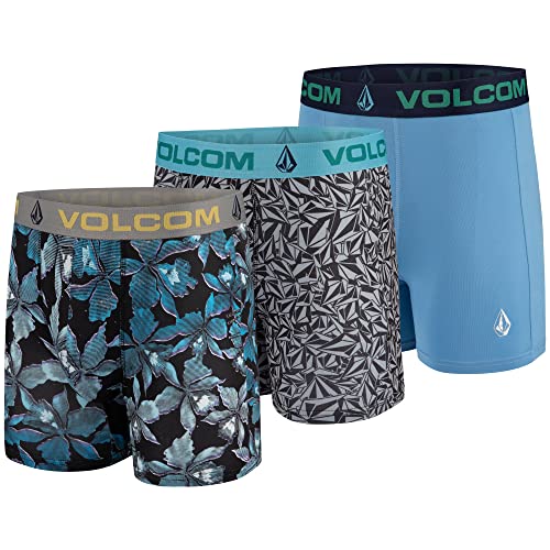 Volcom Herren-Boxershorts, 3er-Pack, Poly-Spandex, Performance-Boxershorts, Unterwäsche, Schwarz/Grau/Hellblau, Medium von Volcom