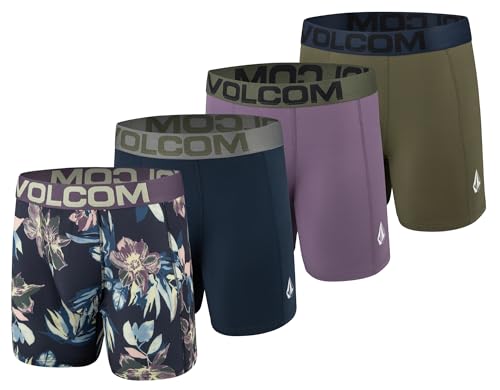 Volcom Herren-Boxershorts, Poly-Elastan, Performance-Boxershorts, Unterwäsche mit Komfort-Flex-Seiteneinsatz - schlanker, moderner Look, Hunter Green/Navy/Purple/Multi, Large von Volcom