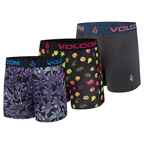 Volcom Herren Boxershorts 3er-Pack Poly Spandex Performance Boxershorts Unterwäsche, Schwarz / Grau, Large von Volcom