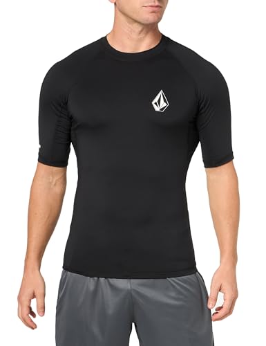 Volcom Herren Einfarbiger Rashguard mit LSF 50+, kurzärmelig Rash-Guard-Shirt, Schwarz 124, M von Volcom