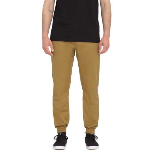 Volcom Herren Frickin Slim Jogger Pants-Tapered Fit mit Kordelzug in der Taille, Elastischen Bündchen und Recyceltem Stretchgewebe Hose, Dunkles Khaki 1, Groß von Volcom