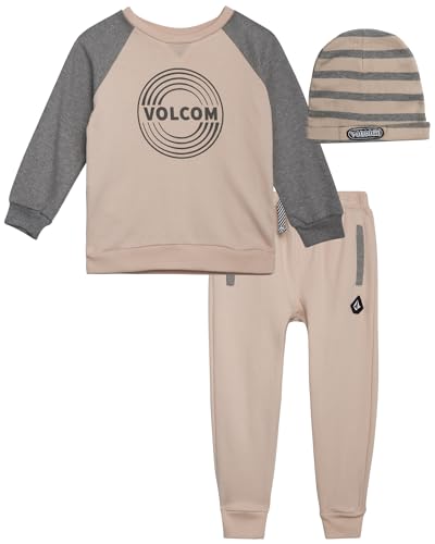 Volcom Jungen-Sweatanzug-Set – 3-teiliges French Terry Active Set Jungen Sweatshirt, Jogginghose und Mütze – Jungen Jogger Set (12M-7), Wolke, 4 Jahre von Volcom