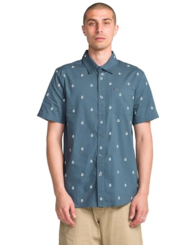 Volcom Patterson Herrenhemd, kurzärmelig, gewebtes Hemd mit Knopfleiste, Dark Slate, L von Volcom