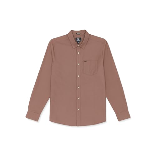 Volcom Herren-Langarmhemd, gewebt, klassisch, Knopfleiste, weiche Baumwollmischung, Freizeit- oder Anzughemd für Arbeit und Alltag, Muskatnuss, L von Volcom