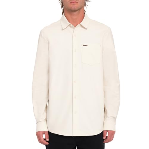 Volcom Herren-Langarmhemd, gewebt, klassisch, Knopfleiste, weiche Baumwollmischung, Freizeit- oder Anzughemd für Arbeit und Alltag, Weiß (Dirty White), XX-Large von Volcom