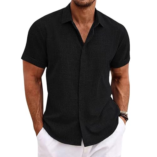 Volemo Leinenhemd Herren Kurzarm Hemd Freizeithemd Sommer Strand Regular Fit Schwarz XXL von Volemo