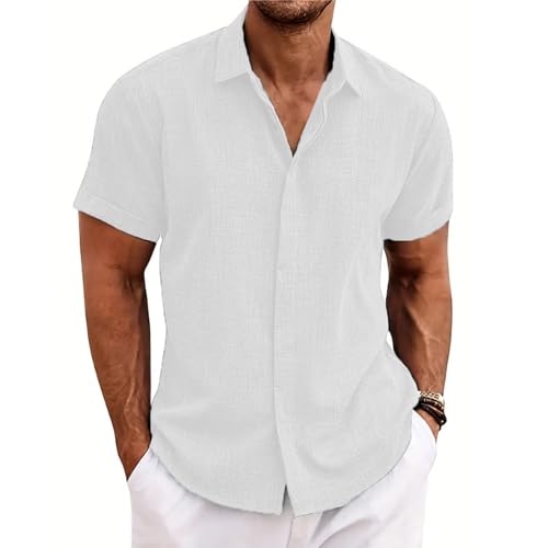 Volemo Leinenhemd Herren Kurzarm Hemd Freizeithemd Sommer Strand Regular Fit Weiß XL von Volemo