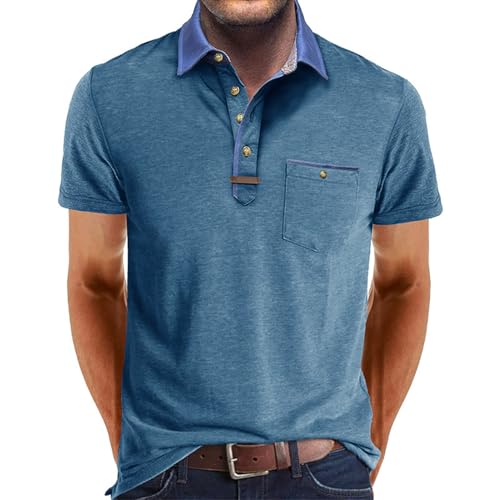 Volemo Poloshirt Herren Kurzarm Golf Tees Kontrast Sport Polohemd Sommer Tops Blau XXL von Volemo