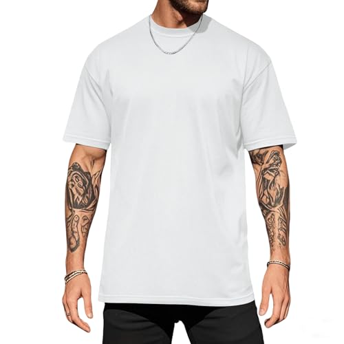 Volemo T-Shirts für Herren Kurzarm Rundhals Basic Sommer Unterhemd Regular Fit S-3XL (Weiß,XXL) von Volemo