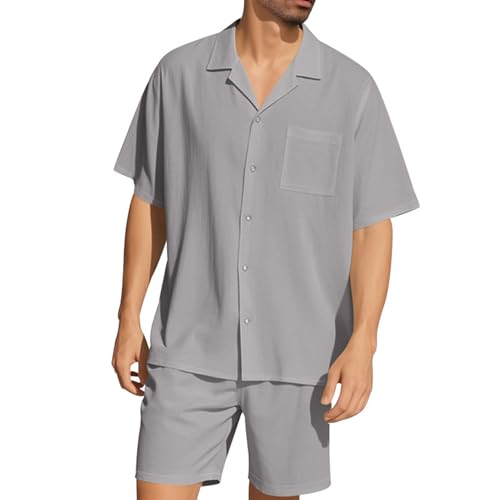 Volemo Trainingsanzug Herren 2 Teiler Hemd und Shorts Set Freizeitanzug Sommer Outfit Grau M von Volemo