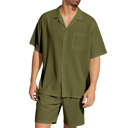 Volemo Trainingsanzug Herren 2 Teiler Hemd und Shorts Set Freizeitanzug Sommer Outfit Olive XXL von Volemo