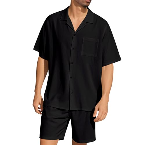 Volemo Trainingsanzug Herren 2 Teiler Hemd und Shorts Set Freizeitanzug Sommer Outfit Schwarz L von Volemo