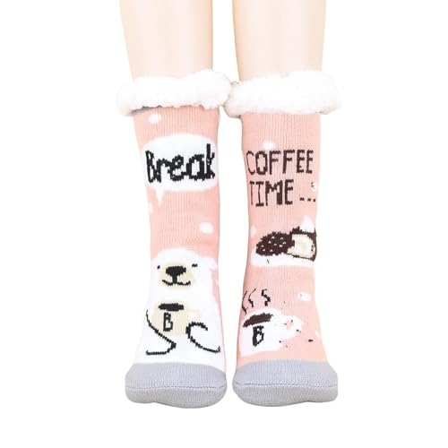 Volicph Damen Winter Rutschfeste Socken Stoppersocken Flauschige Extra Weit Lang Dicke Kuschelsocken Bodensocken Hüttensocken Wintersocken von Volicph