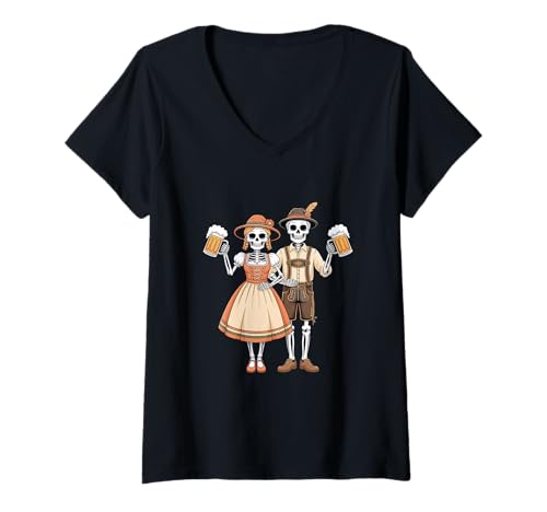 Damen Trachtenshirt Damen & Herren Tracht Passend für Oktoberfest T-Shirt mit V-Ausschnitt von Volkfest Wiesn & Wasn Lederhose und Tracht Frauen