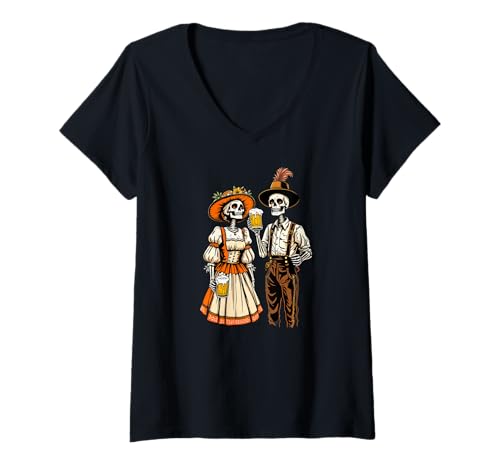 Damen Trachtenshirt Damen & Herren Tracht Passend für Oktoberfest T-Shirt mit V-Ausschnitt von Volkfest Wiesn & Wasn Lederhose und Tracht Frauen