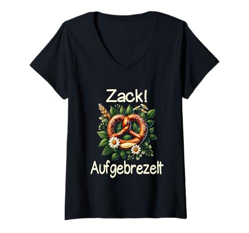 Damen Trachtenshirt Zack Aufgebrezelt Trachten Dirndl Ersatz T-Shirt mit V-Ausschnitt Damen Trachtenshirt Zack Aufgebrezelt Trachten Dirndl Ersatz T-Shirt mit V-Ausschnitt von Volksfest Oktoberfest Wiesn Dirndl Ersatz Kleidung