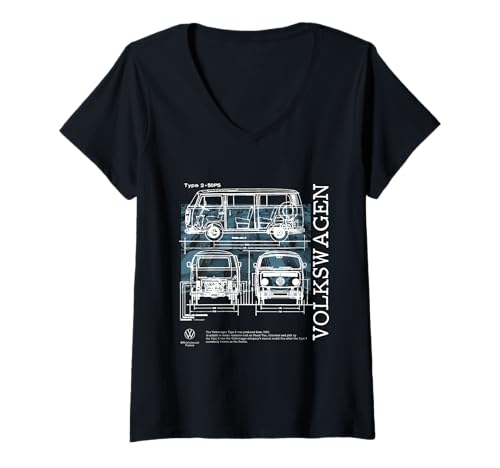 Damen Typ 2 Camper Factory Schaltpläne T-Shirt mit V-Ausschnitt von Volkswagen
