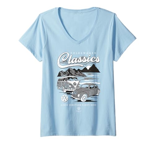 Damen Volkswagen Käfer & Typ 2 T1 Campervan Classics T-Shirt mit V-Ausschnitt Damen Volkswagen Käfer & Typ 2 T1 Campervan Classics T-Shirt mit V-Ausschnitt von Volkswagen