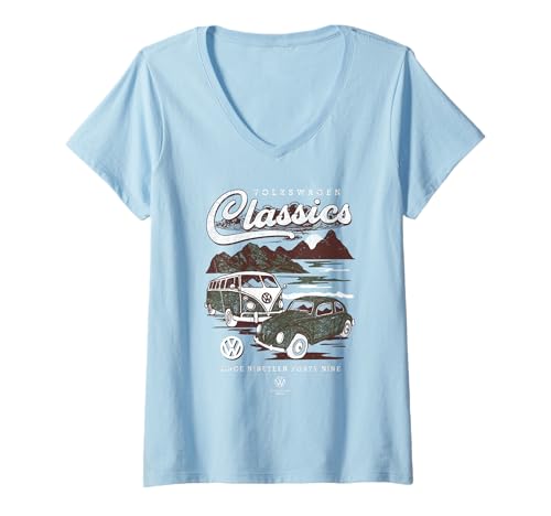Damen Volkswagen Typ 2 T1 Campervan & Beetle Classics T-Shirt mit V-Ausschnitt von Volkswagen