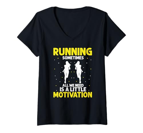 Damen Laufen Motivation Nur EIN Kleiner Schub Hilft T-Shirt mit V-Ausschnitt von Voller Einsatz Mit Einem Kleinen Anstoß