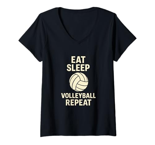 Damen Eat Sleep Volleyball Repeat Lustiges Spieler-Athleten-Design T-Shirt mit V-Ausschnitt Damen Eat Sleep Volleyball Repeat Lustiges Spieler-Athleten-Design T-Shirt mit V-Ausschnitt von Volleyball Athlete Player Sports Apparel