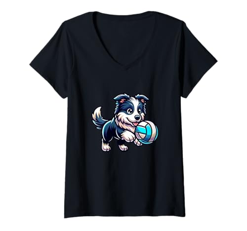 Damen Volleyball Border Collie Lustige Kunst T-Shirt mit V-Ausschnitt Damen Volleyball Border Collie Lustige Kunst T-Shirt mit V-Ausschnitt von Volleyball Border Collie Hundeliebhaber