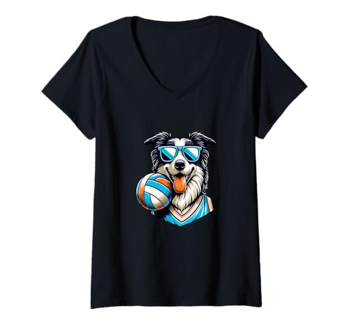 Damen Cooler Border Collie Volleyball Spieler T-Shirt mit V-Ausschnitt Damen Cooler Border Collie Volleyball Spieler T-Shirt mit V-Ausschnitt von Volleyball Border Collie Spieler Hund