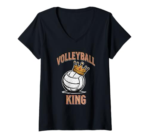 Damen Volleyball King Volleyball mit Krone Jungen Herren Volleyball T-Shirt mit V-Ausschnitt von Volleyball Gifts For Boys Volleyball Player