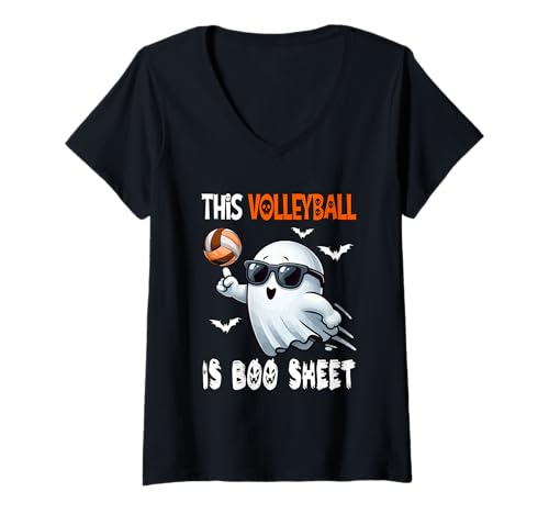Damen Volleyball Is Boo Sheet Halloween Costume Player Team Fan T-Shirt mit V-Ausschnitt von Volleyball Halloween Costume