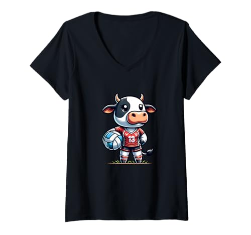 Damen Volleyball Kuh 13 Teamgeist T-Shirt mit V-Ausschnitt Damen Volleyball Kuh 13 Teamgeist T-Shirt mit V-Ausschnitt von Volleyball Kuh Spaß Abenteuer