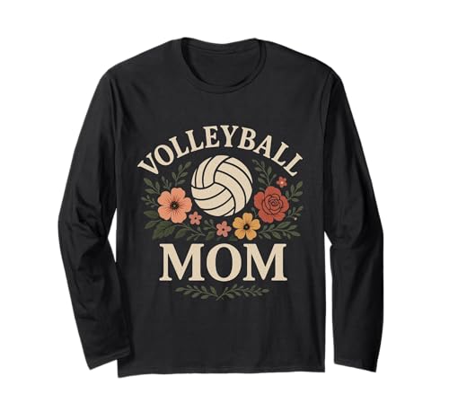 Proud Volleyball-Mama Mama am Spielfeldrand mit Blumenmuster im Retro-Stil Langarmshirt von Volleyball Mom Court Side Style