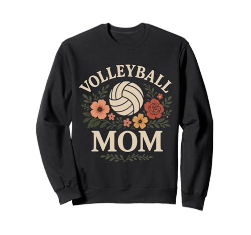 Proud Volleyball-Mama Mama am Spielfeldrand mit Blumenmuster im Retro-Stil Sweatshirt von Volleyball Mom Court Side Style