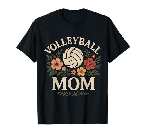 Proud Volleyball-Mama Mama am Spielfeldrand mit Blumenmuster im Retro-Stil T-Shirt von Volleyball Mom Court Side Style