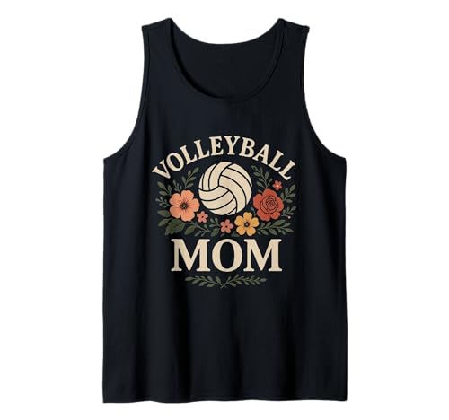 Proud Volleyball-Mama Mama am Spielfeldrand mit Blumenmuster im Retro-Stil Tank Top von Volleyball Mom Court Side Style