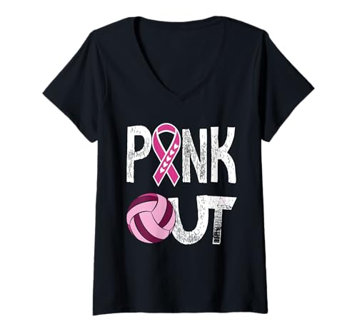 Damen Volleyball Pink Out Brustkrebs-Bewusstsein T-Shirt mit V-Ausschnitt Damen Volleyball Pink Out Brustkrebs-Bewusstsein T-Shirt mit V-Ausschnitt von Volleyball Pink Out Shirts