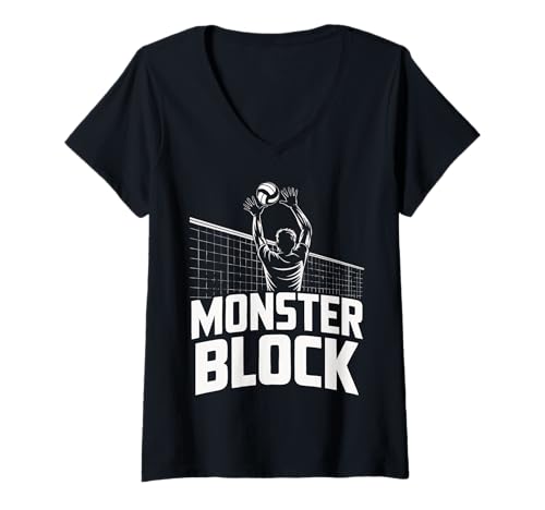 Damen Volleyball Monster Block Sports T-Shirt mit V-Ausschnitt Damen Volleyball Monster Block Sports T-Shirt mit V-Ausschnitt von Volleyball Player Beach Volleyball