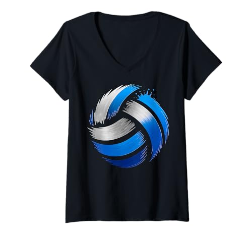 Damen Blaue Volleyball-Teamspieler, Trainer und Fans T-Shirt mit V-Ausschnitt von Volleyball Player Blue