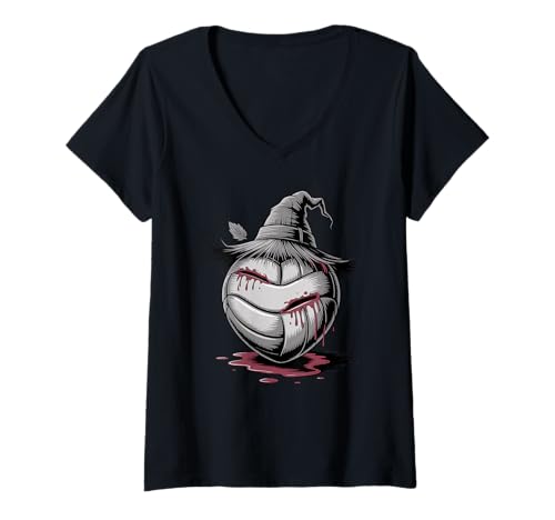 Damen Halloween Vogelscheuche Volleyball T-Shirt mit V-Ausschnitt Damen Halloween Vogelscheuche Volleyball T-Shirt mit V-Ausschnitt von Volleyball Player Gifts