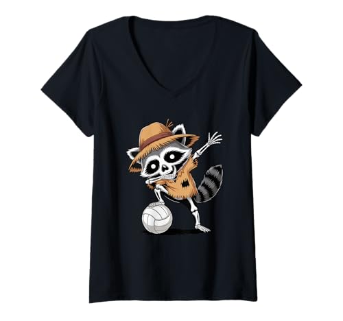 Damen Halloween Waschbär Dabbing Volleyball T-Shirt mit V-Ausschnitt Damen Halloween Waschbär Dabbing Volleyball T-Shirt mit V-Ausschnitt von Volleyball Player Gifts
