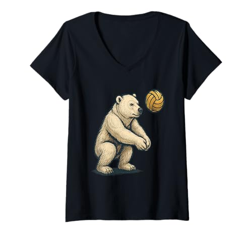 Damen Eisbär spielt Volleyball hockt hinunter und schlägt Ball T-Shirt mit V-Ausschnitt von Volleyball Player Polar Bear Merch