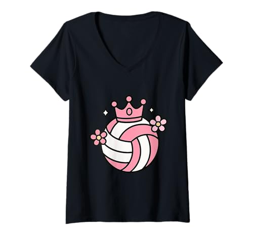 Damen Proud Volleyball Mama Stütze am Spielfeldrand T-Shirt mit V-Ausschnitt von Volleyball Queen Gifts