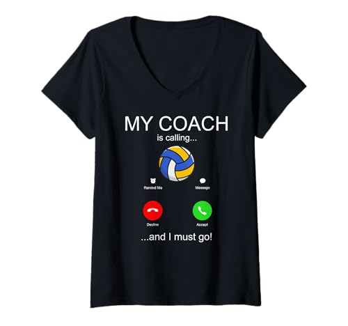 Damen Volleyball Coach is Calling Team Player Lustiger Volleyball T-Shirt mit V-Ausschnitt Damen Volleyball Coach is Calling Team Player Lustiger Volleyball T-Shirt mit V-Ausschnitt von Volleyball Sport Equipment Team Player Accessories