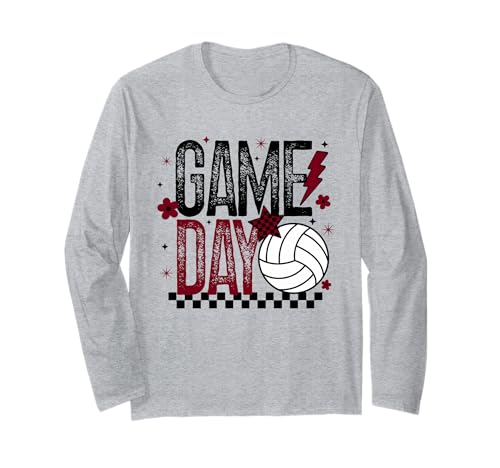 Volleyball Game Day Retro Mädchen Volleyball Mama Kastanienbraun Schwarz Langarmshirt von Volleyball T-Shirt Co.