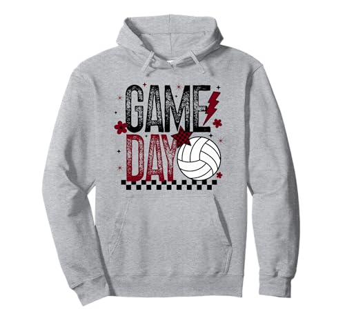 Volleyball Game Day Retro Mädchen Volleyball Mama Kastanienbraun Schwarz Pullover Hoodie von Volleyball T-Shirt Co.