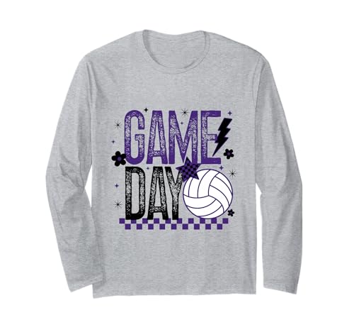 Volleyball Game Day Retro Mädchen Volleyball Mama Lila Schwarz Langarmshirt von Volleyball T-Shirt Co.